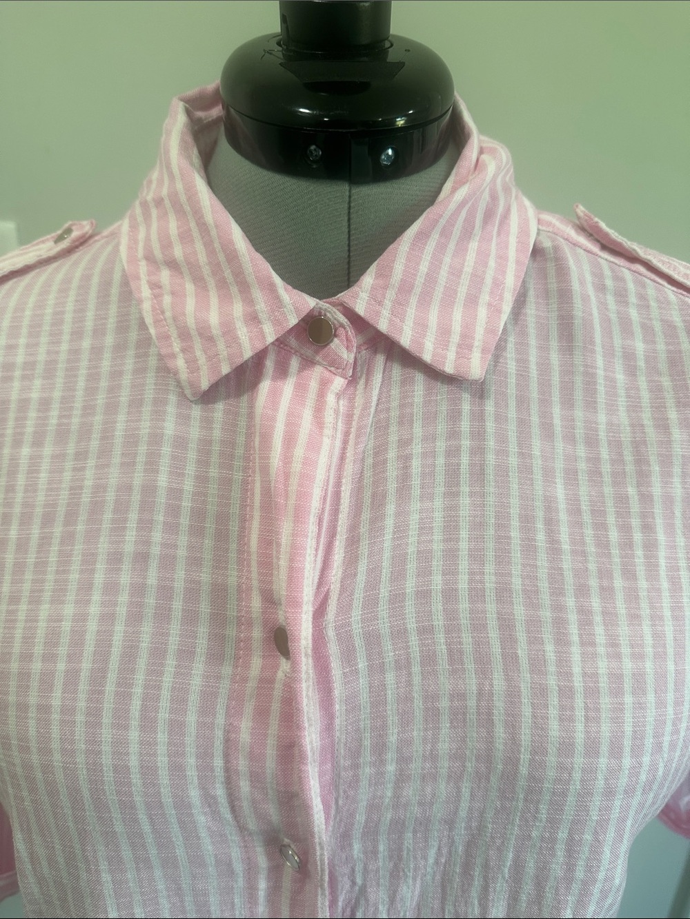 Women's Pink Striped Button-Down Collared Shirt 100% cotton M - Picture 3 of 11